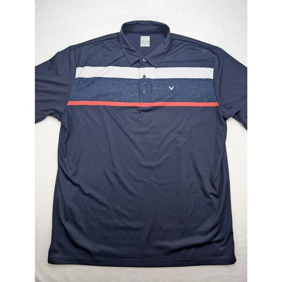 Callaway Opti-Dri Mens Golf Polo Shirt XL Blue Performance Stretch Stripe - Picture 3 of 7